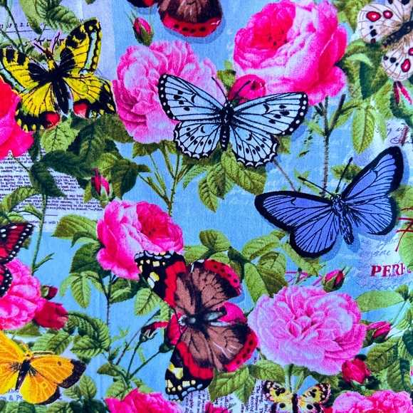 Handmade Tote Bag Colorful Floral Butterflies Fabric Market Bag Shoulder Purse - Picture 7 of 7